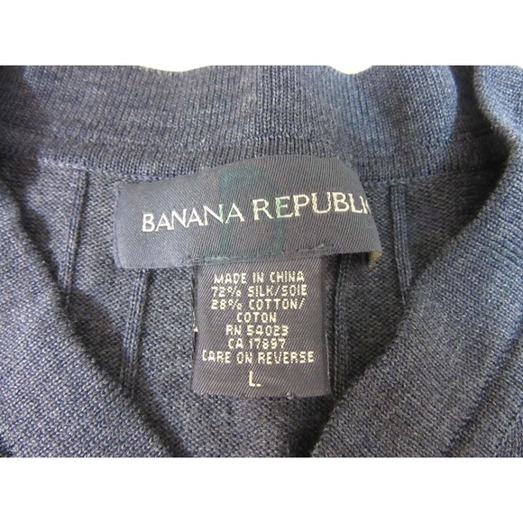 BANANA REPUBLIC Men's Gray V Neck Silk Cotton Blend Long Sleeve Pullover Sweater - Picture 2 of 3